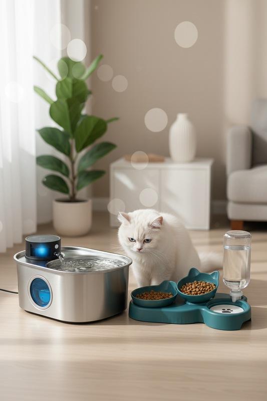 Pack Hydratation & Alimentation Premium Chat - Fontaine + Gamelle Surélevée