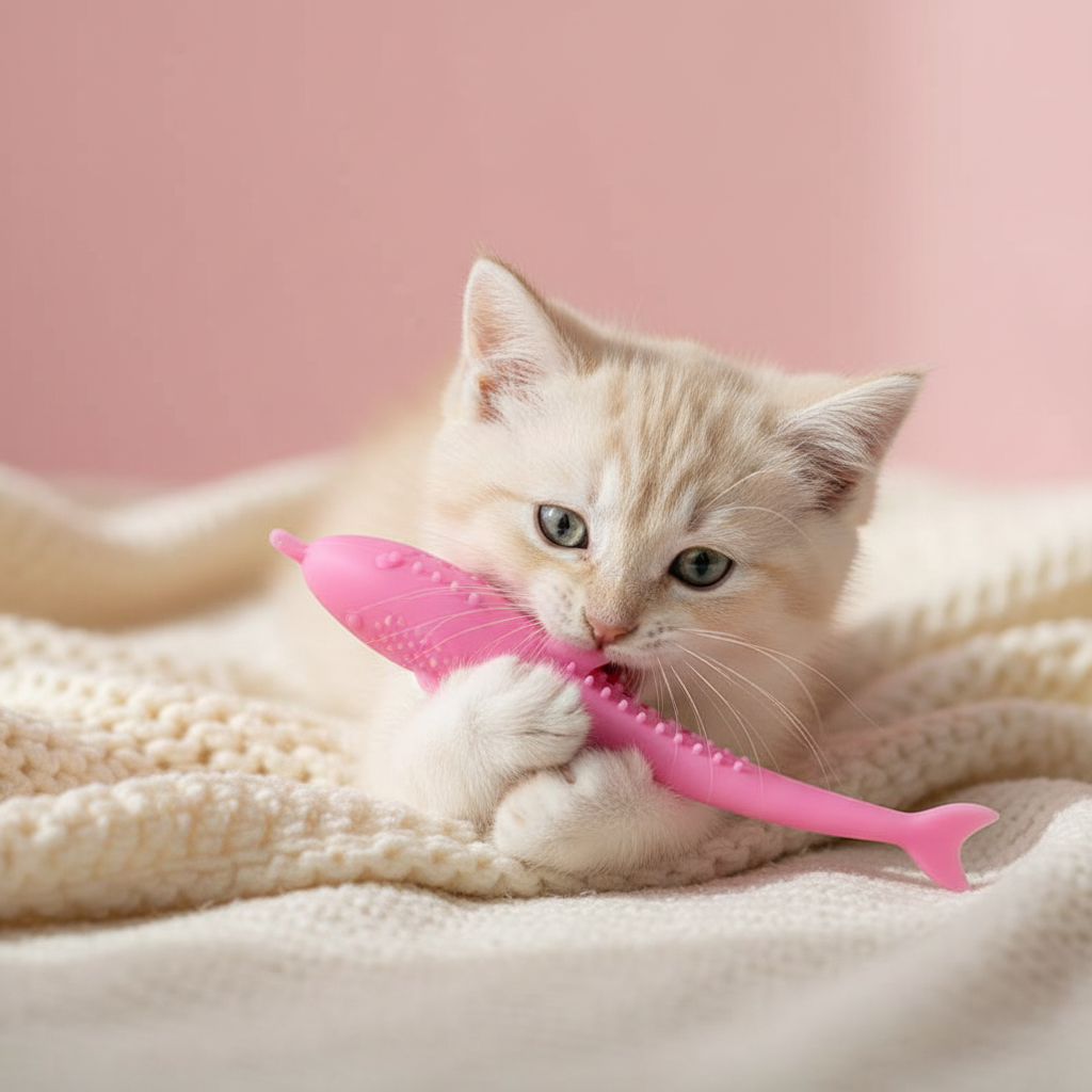 Jouet Brossage Dents Chat | DentiFish — Silicone & Herbe à Chat - Mondechat