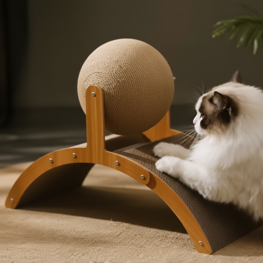 Balle Grattoir 2-en-1 Chat - Bois Naturel & Sisal - Mondechat