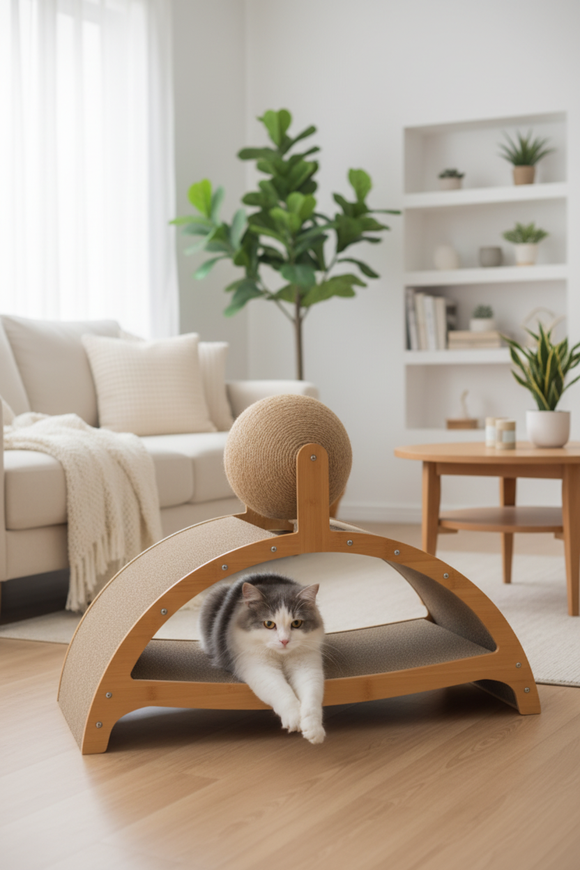 Balle Grattoir 2-en-1 Chat - Bois Naturel & Sisal