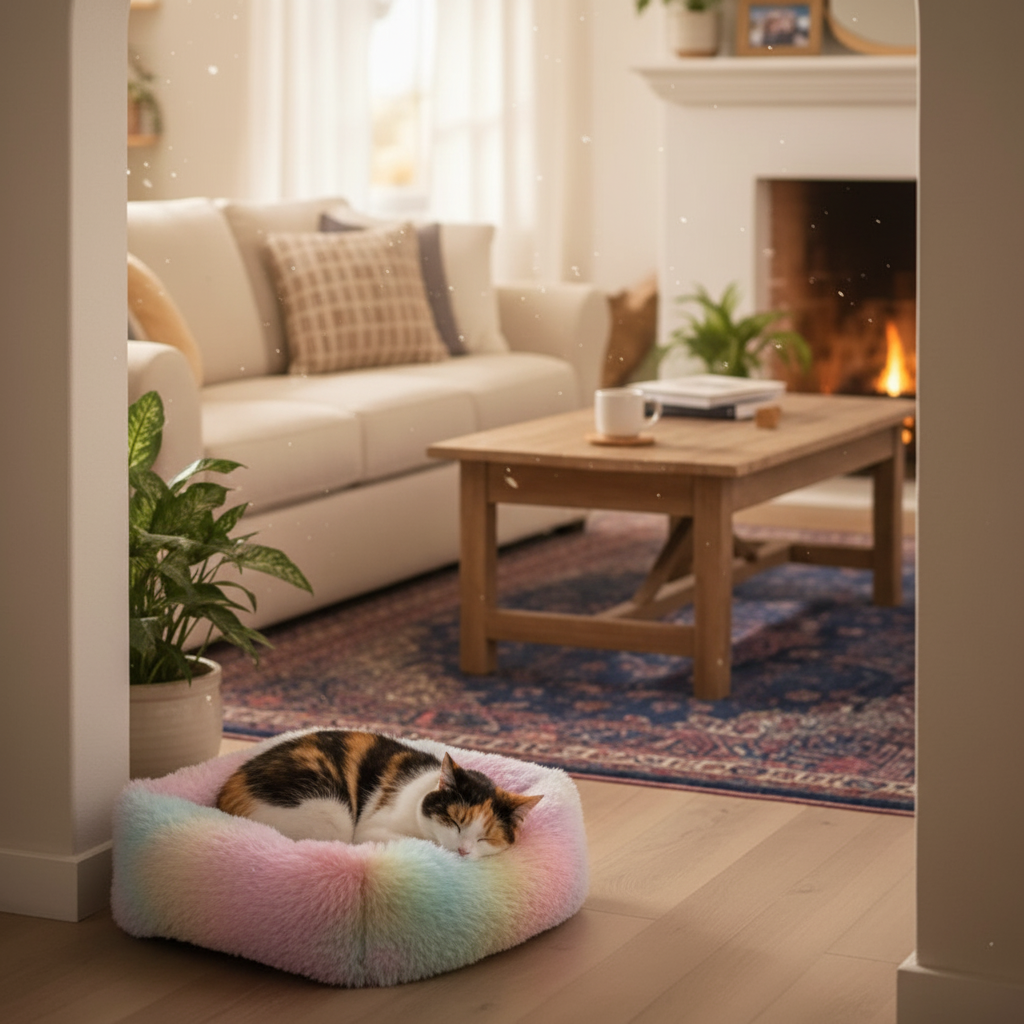 Coussin Chat Arc-en-Ciel | Confort Premium Multicolore Douillet