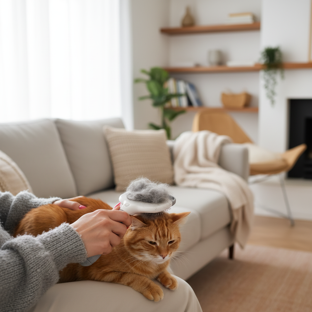 Brosse Anti-Mue Autonettoyante Chat | PurrGroom - Élimine 95% des poils morts