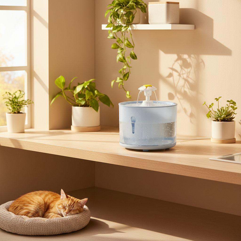 Fontaine à Eau Chat LED 2.4L | Design Fleur Pétale Lumineux