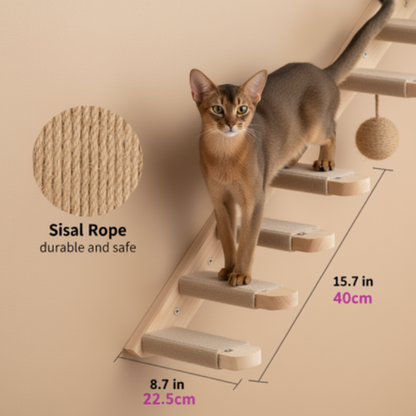 Marche Murale pour Chat | Bois Naturel + Sisal | Escalier Modulaire