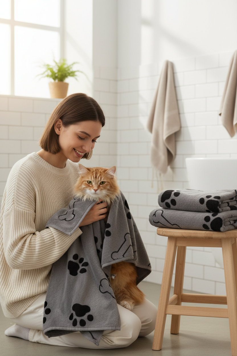 Serviette Chat Microfibre | Séchage Rapide & Ultra-Absorbante