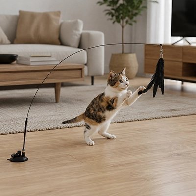 Jeu pour Chat | Canne à Plumes Ventouse Interactif - Mondechat