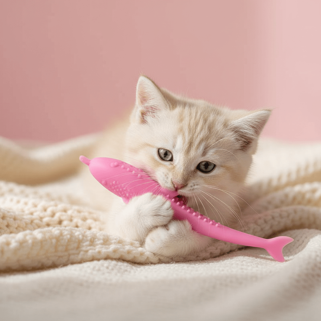 Jouet Brossage Dents Chat | DentiFish — Silicone & Herbe à Chat - Mondechat