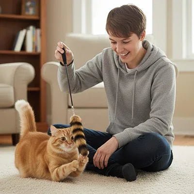 Jouet Chat Interactif | Canne à Pêche Télescopique avec Plumes - Mondechat
