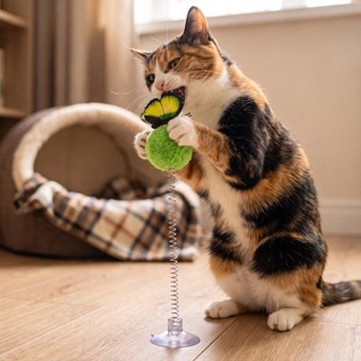Jouet Chat | Papillon & Boule Ressort Ventouse - Mondechat