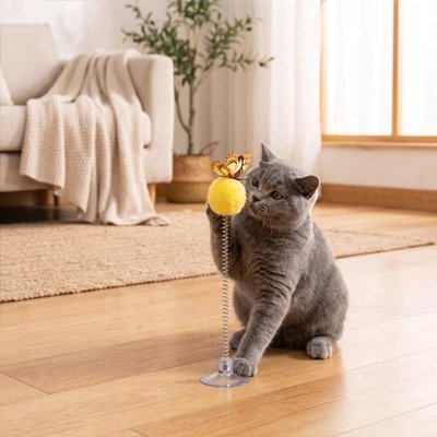 Jouet Chat | Papillon & Boule Ressort Ventouse - Mondechat