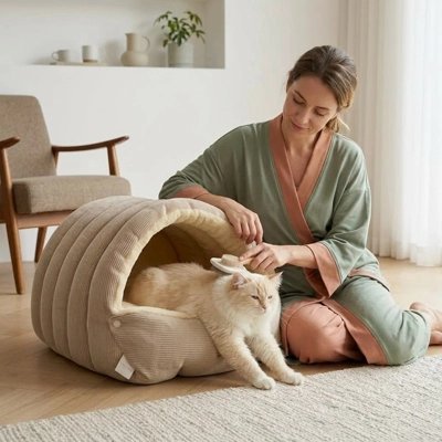 Lit pour Chat | Arche Cocooning Velours - Mondechat