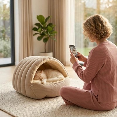 Lit pour Chat | Arche Cocooning Velours - Mondechat
