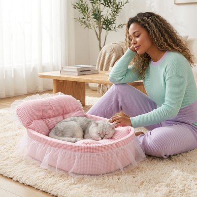 Lit pour Chat | Corbeille Vichy & Tulle - Mondechat