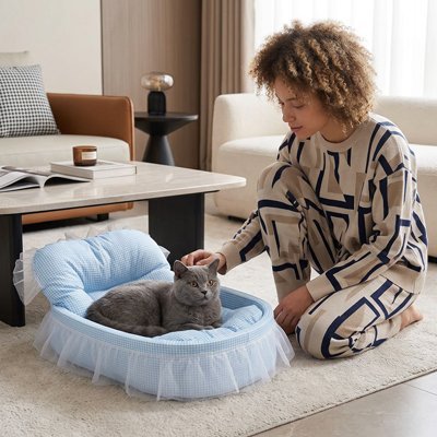 Lit pour Chat | Corbeille Vichy & Tulle - Mondechat