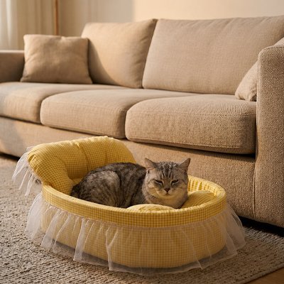 Lit pour Chat | Corbeille Vichy & Tulle - Mondechat