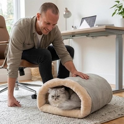 Lit pour Chat | Tunnel Cocooning 2-en-1 - Mondechat