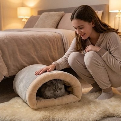 Lit pour Chat | Tunnel Cocooning 2-en-1 - Mondechat