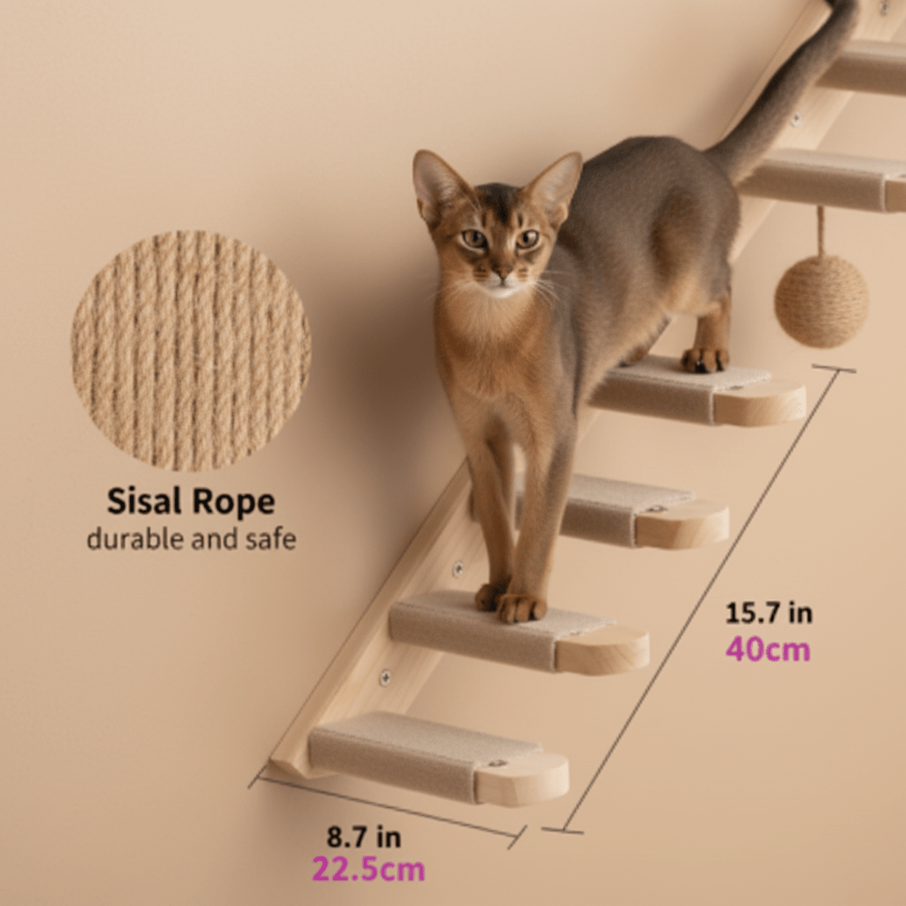 Marche Murale pour Chat | Bois Naturel + Sisal | Escalier Modulaire - Mondechat