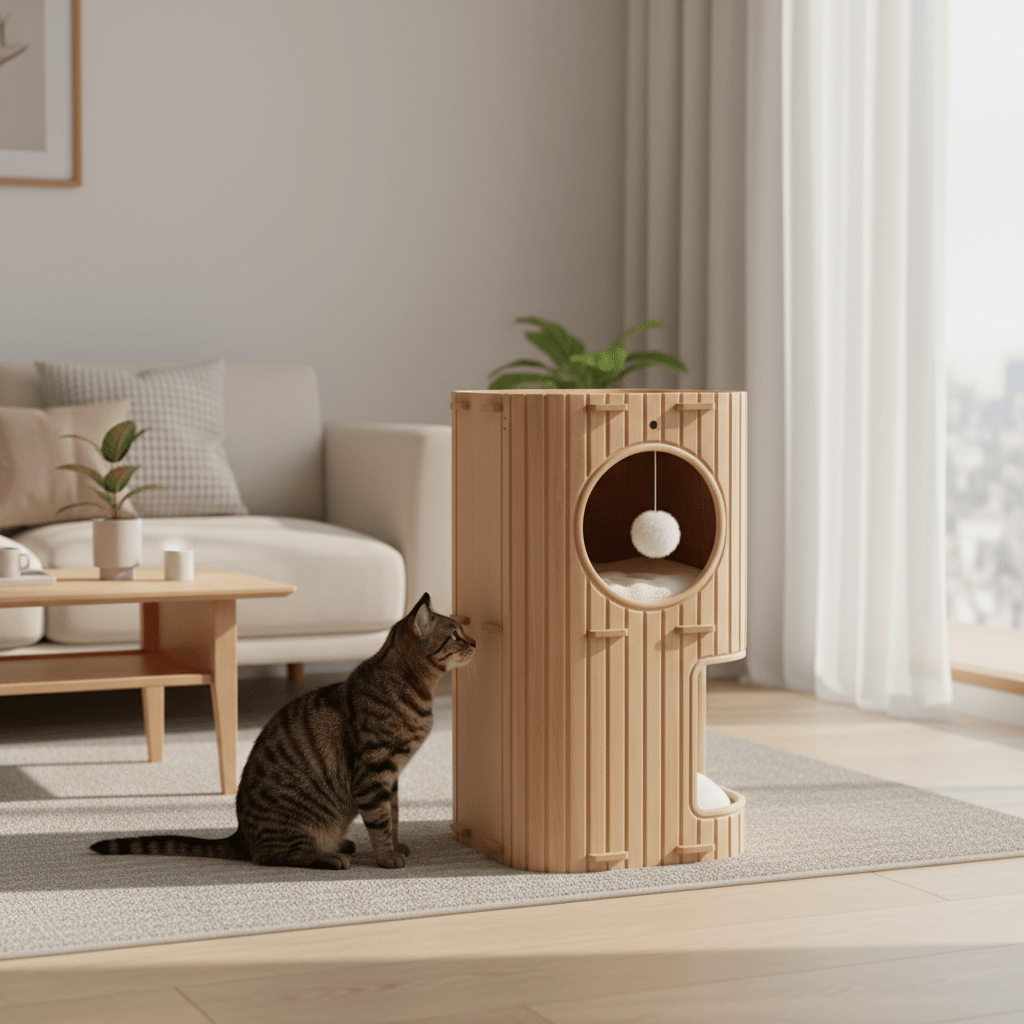 Niche Chat | Tour Modulaire 2 ou 3 Couchages Vert & Brun Design - Mondechat