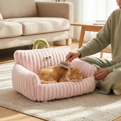 Panier Chat | Canapé Côtelé Yeux Brodés & Ultra-Douillet - Mondechat