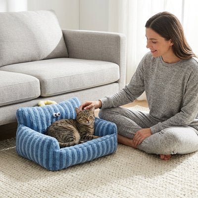 Panier Chat | Canapé Côtelé Yeux Brodés & Ultra-Douillet - Mondechat