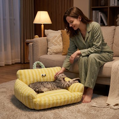 Panier Chat | Canapé Côtelé Yeux Brodés & Ultra-Douillet - Mondechat