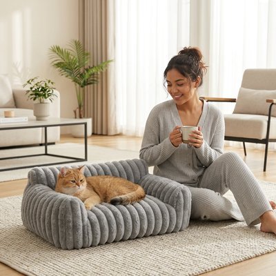 Panier Chat | Canapé Nervuré Moelleux & Bords Enveloppants - Mondechat