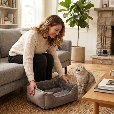 Panier chat | Confortable et Design Gris - Mondechat