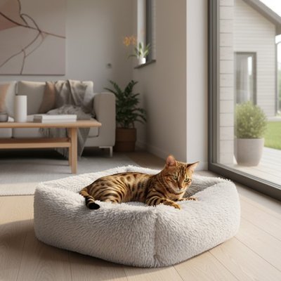 Panier Chat | Nid Carré Polaire Rebords Surélevés 4 Tailles - Mondechat
