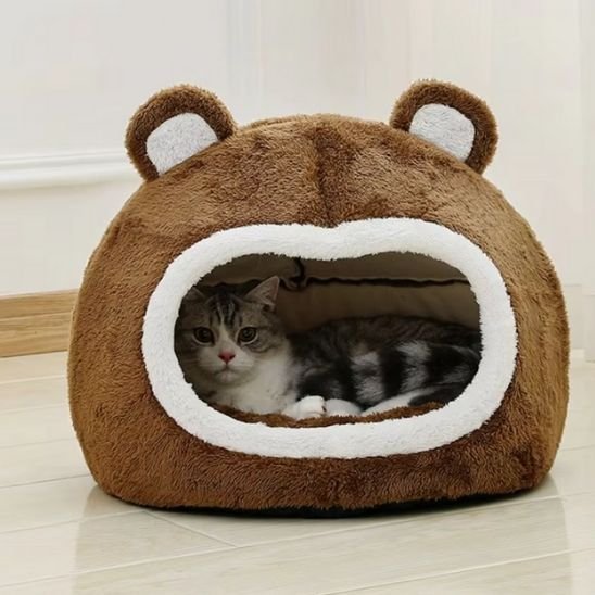Panier pour Chat | Caverne Ours Douillette & Sécurisante - Mondechat