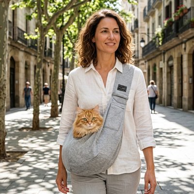 Sac de transport pour Chat | Bandoulière Molletonnée Grise - Mondechat