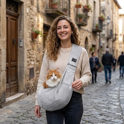 Sac de transport pour Chat | Bandoulière Molletonnée Grise - Mondechat