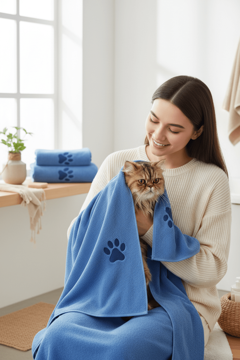 Serviette Microfibre Chat & Chien | SoftDry - Séchage Rapide & Ultra-Absorbante - Mondechat