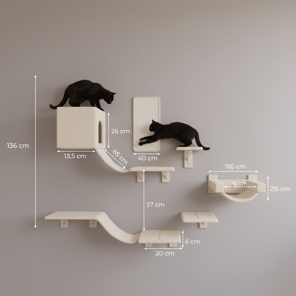 Set Mural 6 Pièces pour Chat | Plateforme + Hamac + Échelles + Griffoir - Mondechat
